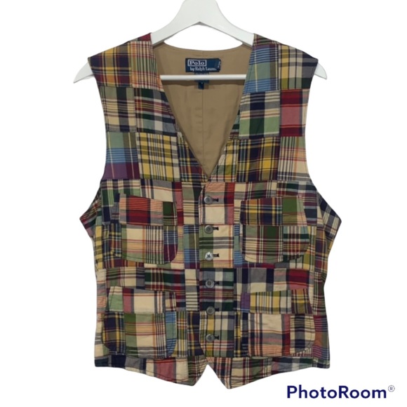 Polo by Ralph Lauren Other - Vintage Polo by Ralph Lauren Indian Madras Plaid Vest Button Front Sz L RARE